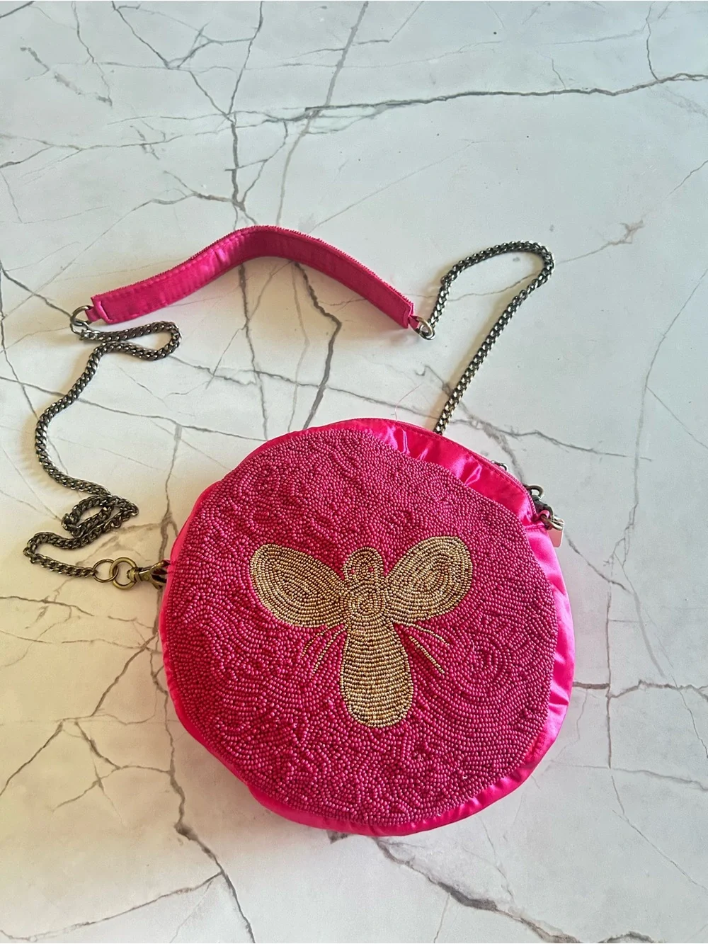New with tags Pink Beaded Golden Bee Crossbody Bag